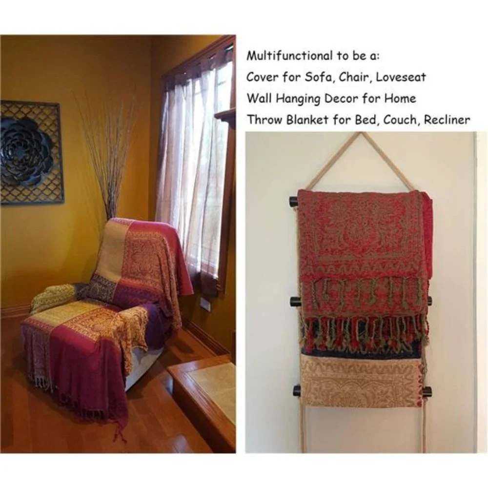 Boho Throw Blanket, Colorful Chenille Jacquard Bohemian Chair Recliner Cover